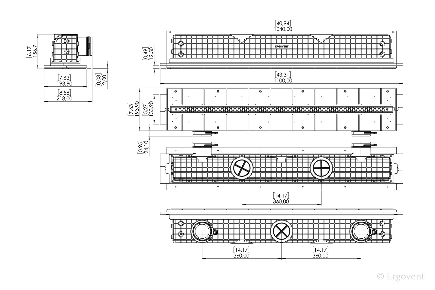 ERGOVENT LINEO PRO PROFILE 1000/75 – rozměry