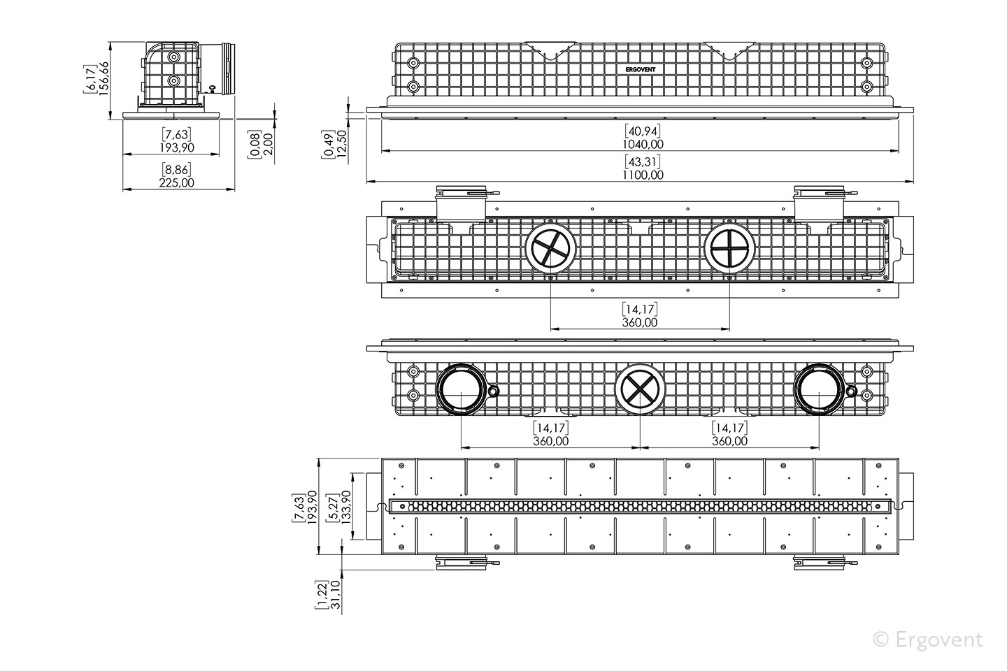 ERGOVENT LINEO PRO PROFILE 1000/90 – rozměry