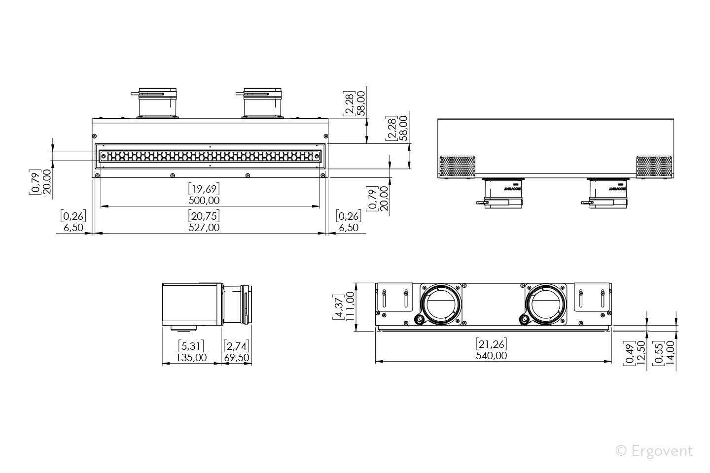 ERGOVENT LINEO PRO SINGLE 500/75 – rozměry