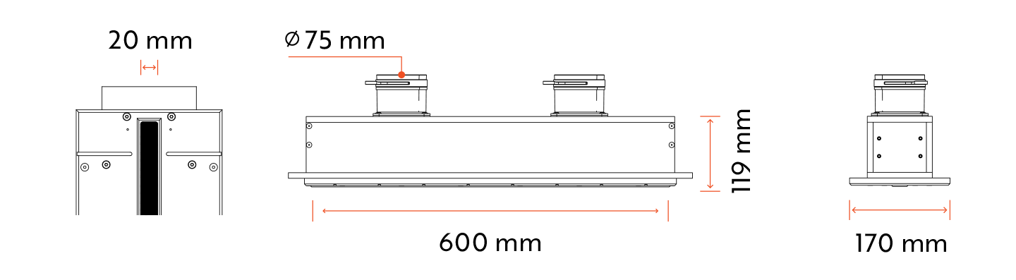 ERGOVENT LINEO PRO PROFILE VERTICAL 600/75 – rozměry