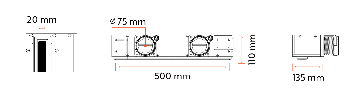 ERGOVENT LINEO PRO SINGLE 500/75 – rozměry