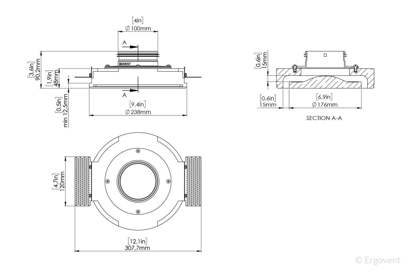 ERGOVENT RONDO 100 rozměry