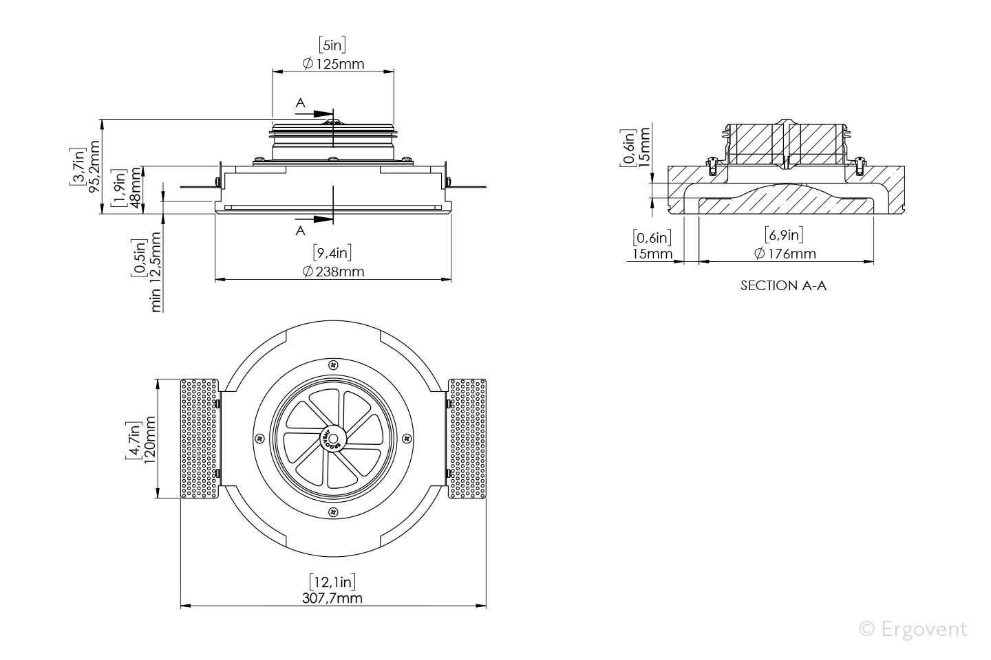 ERGOVENT RONDO 125 rozměry